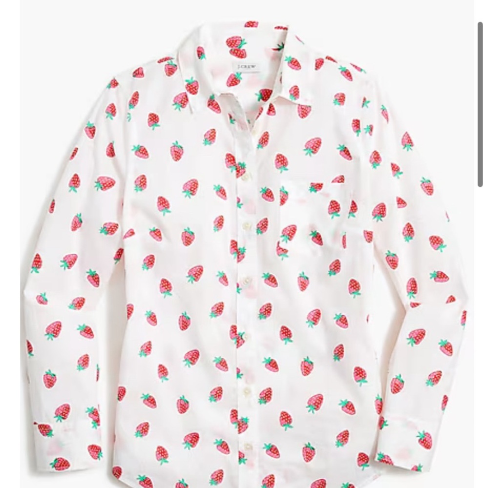 J. Crew Factory White Strawberry Print Button Down Shirt